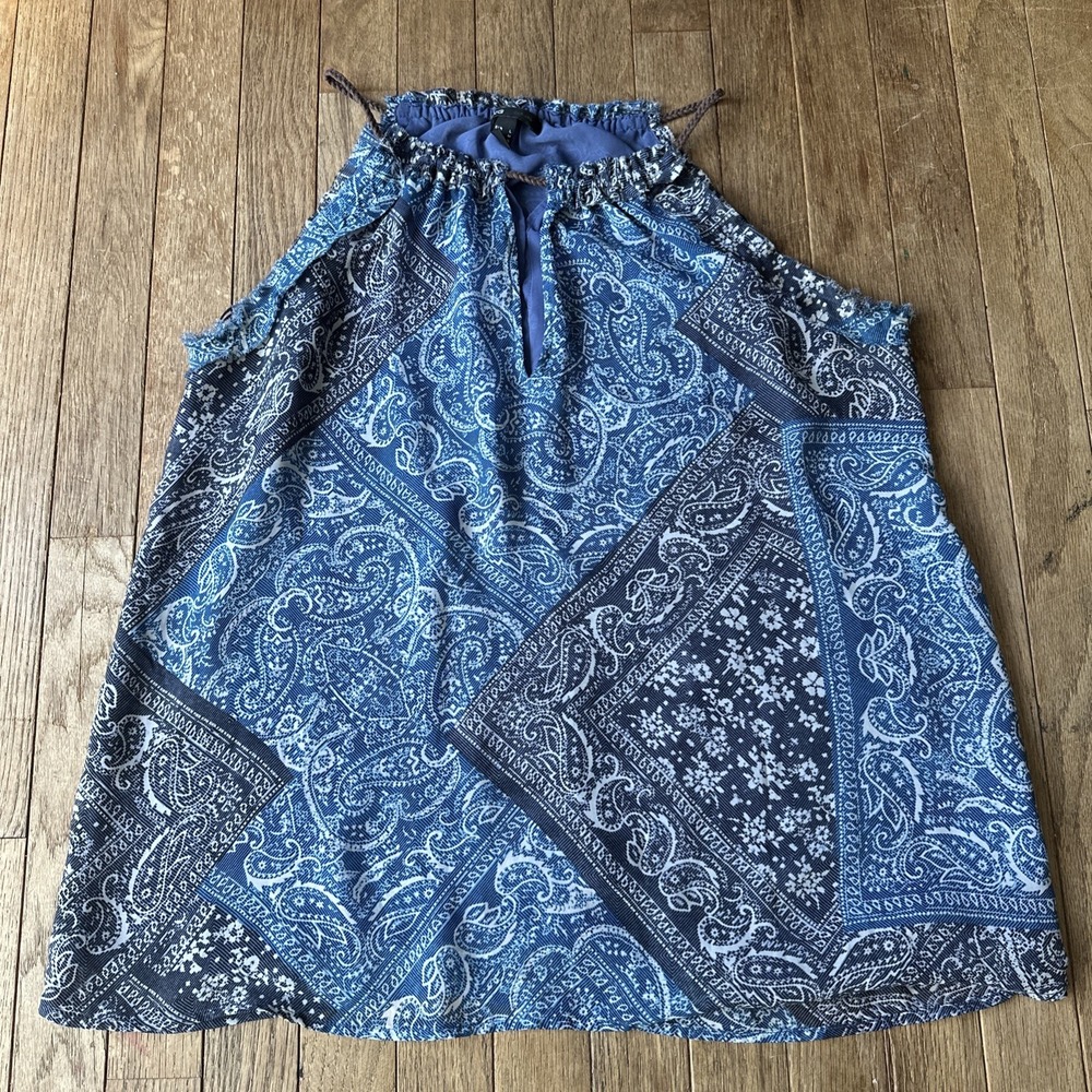 MNG Mango Paisley Handkerchief Sleeveless Blouse‎ Large Blue Lined